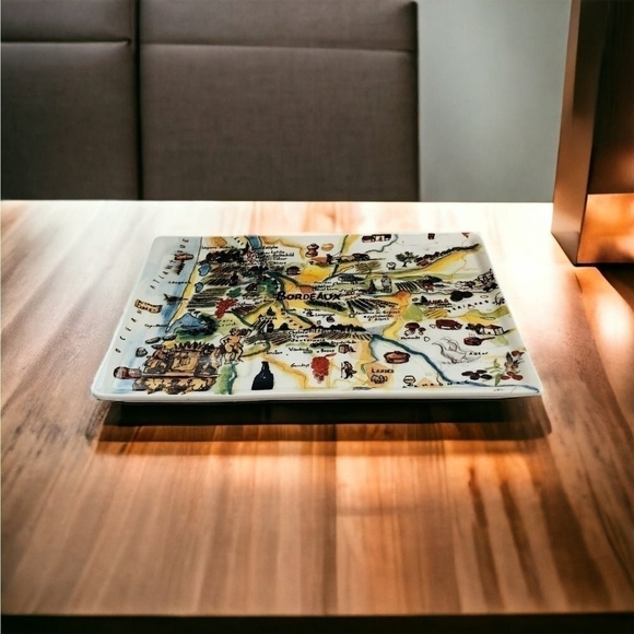 Large PLATTER Williams Sonoma Marc Lacaze 2009 Culinary Wine Map of France Tray - Picture 1 of 5